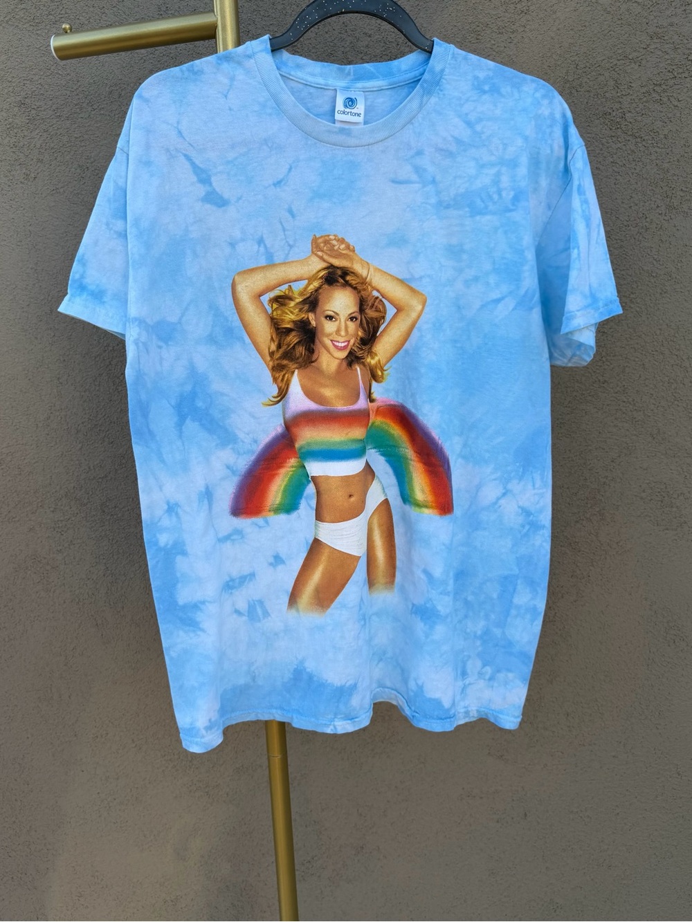 Mariah Carey Rainbow Blue Tie Dye Graphic T-Shirt Unisex L 100% cotton